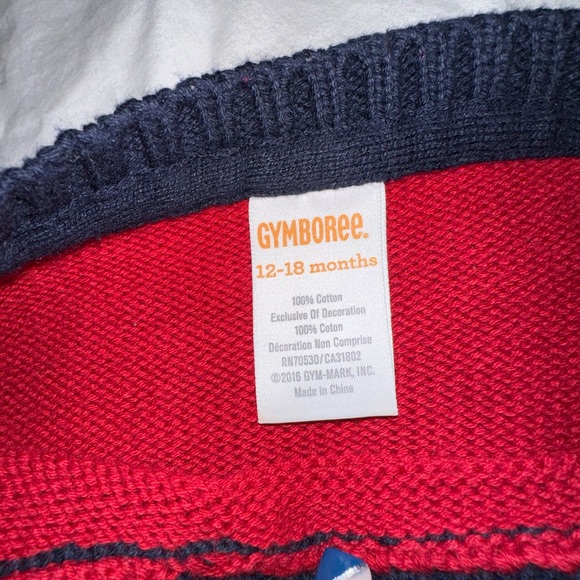 Gymboree ~ Red Trimmed with Navy Sweater with an Appliqué Train ~ 18-24 Months - Picture 3 of 4